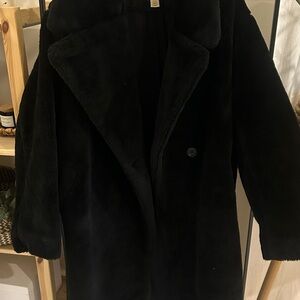 H&M Black Teddy Faux Fur Coat - Plush Long Jacket